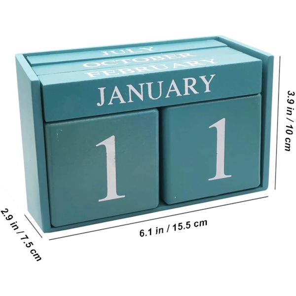 Träskrivbordets blockkalender - Evig blockmånadsdatumvisning Hemkontorsdekoration, 6,1 x 3,9 x 2,9 tum