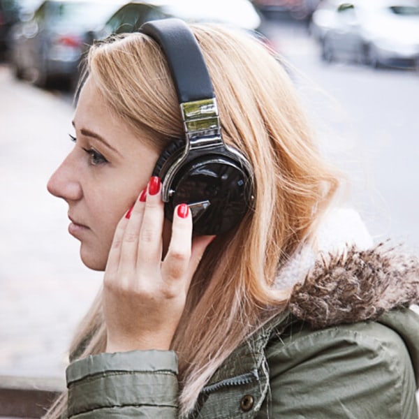 Aktiva brusreducerande hörlurar Bluetooth-hörlurar med mikrofon Deep Bass trådlösa hörlurar Over Ear, bekväma proteinöronkuddar, svart