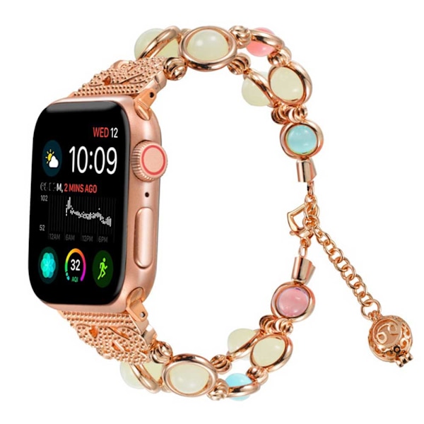 Apple Watch-armband 38-40 mm / 42-44 mm Serie 5 / 4 / 3/ 2 / 1, justerbart armband handgjord nattlysande pärla iWatch-armband med viktigt hänge för