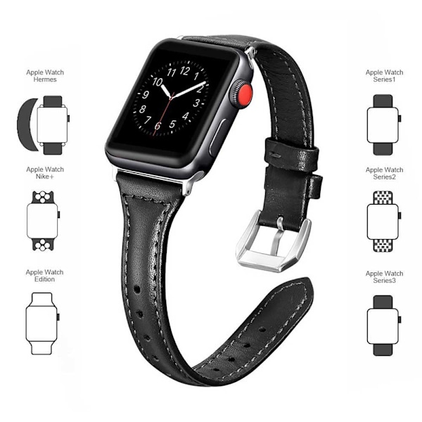 Läderarmband kompatibelt med Apple Watch 38mm-40mm /42mm-44mm, Top Grain Läderband Slim & Thin Armband för iWatch Series 5/4/3/2/1