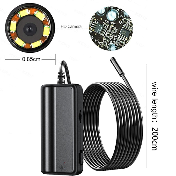 Trådlös endoskop, IP67 vattentät WiFi-boroskopinspektion 2,0 megapixel HD-ormkamera