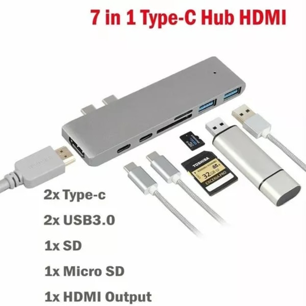 Adaptador Usb C Hub Thunderbolt 3 Hdmi För Macbook Pro Air