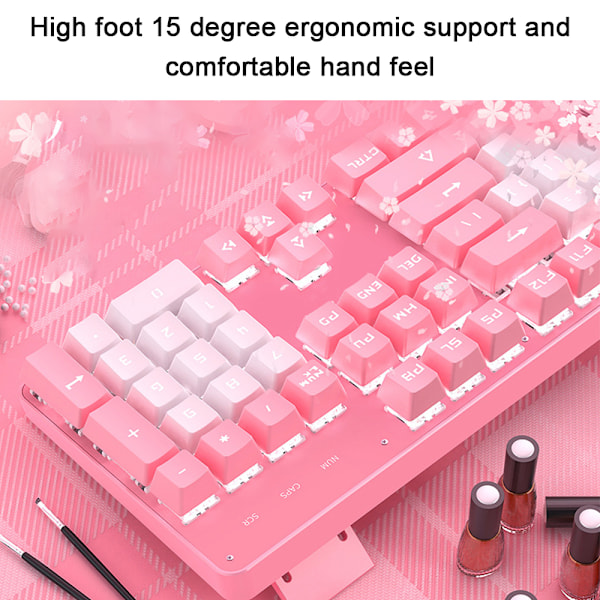 Riktigt mekaniskt tangentbord söt tjej hjärta rosa 104 tangenter Led bakgrundsbelyst spel tangentbord för spel och skrivning, Kompatibel för Mac/PC/Laptop