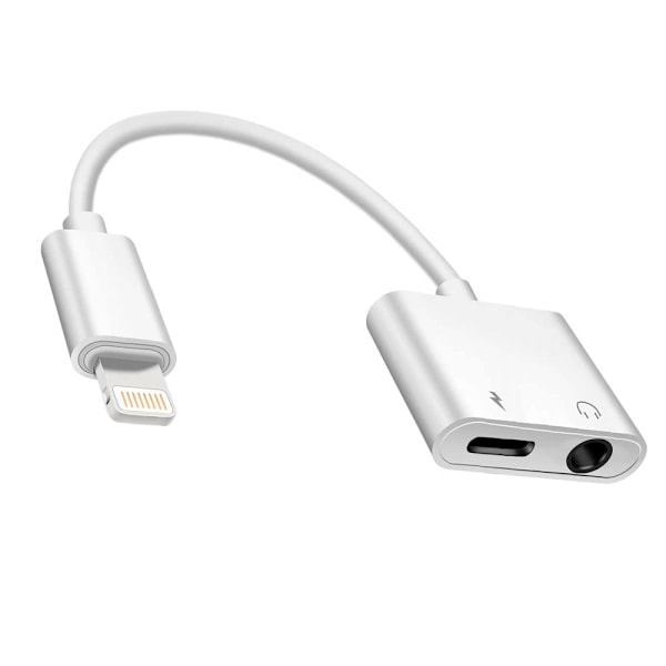 Hörlursadapter för iPhone 2 i 1 Lightning till jack 3,5 mm hörlursuttagsadapter AUX-kabeladapter laddningskabelkonverter kompatibel med iPhone