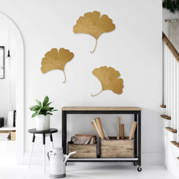 Ginkgo Biloba Hängande Dekorationer DIY Elegant Modern Fadeless Järn Metall Ginkgo Biloba Väggkonst för Vardagsrum Sovrum Matsal Porch