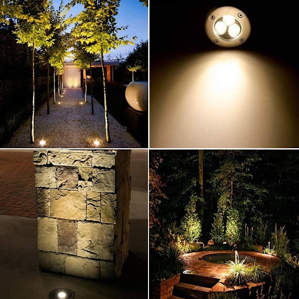 Nedgrävda lampor, varmvit LED nedgrävd landskapslampa golvlampa för trädgård, utomhusbelysning---IP68 AC85-265V (4pack,3W)