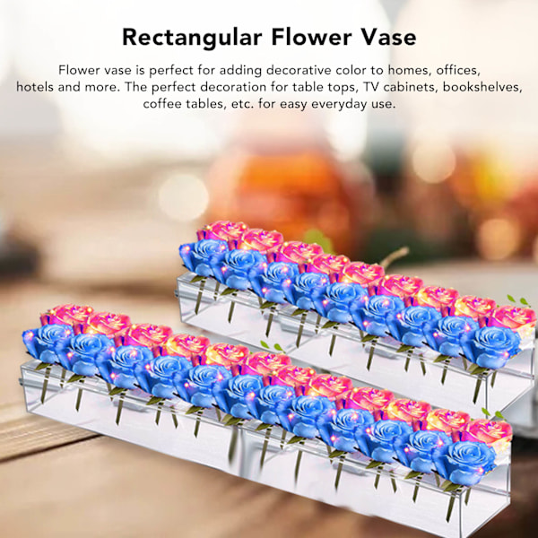 Klar akryl blomvas multihål elegant dekorativ lång rektangel vas för bröllop hem matbord dekor