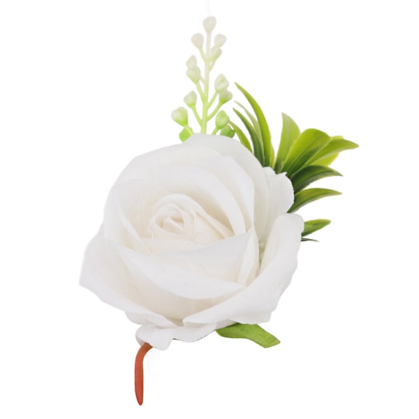 5 st bröllopsboutonniere stift fixerad plast konstgjord blomma corsage för brud och brudgum vit