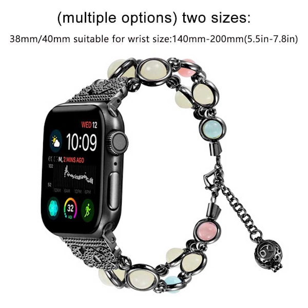 Apple Watch-armband 38-40 mm/42-44 mm serie 5/4/3/2/1, justerbart armband handgjord nattlysande pärla iWatch-armband med väsentligt hänge för