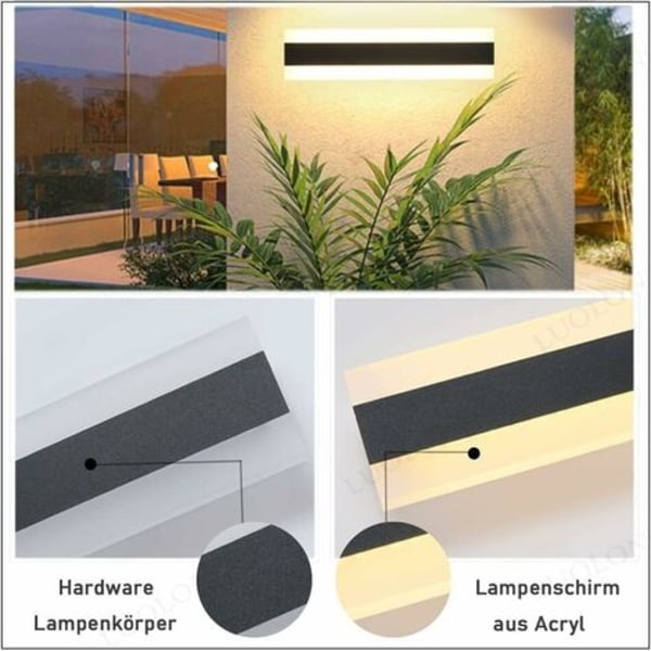 LED Lång Vägglampa Villa Vägglampa Villa Veranda Utomhus Vägglampa IP65 Vattentät Vägglampor Svart Lång Ljusremsa Aluminium Utomhus Vägglampa-30CM,