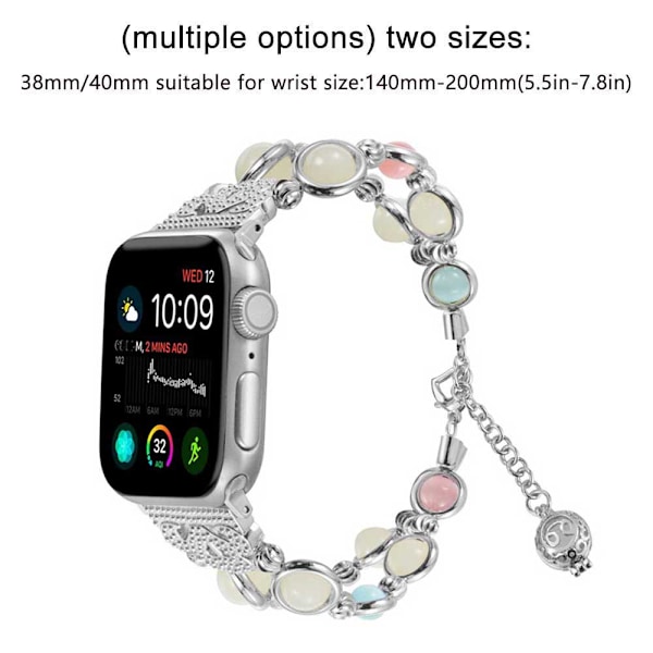 Apple Watch Band 38-40mm /42-44mm Serie 5 /4 /3/ 2 /1, Justerbart Armband Hantverk Natt Lysande Pärla iWatch Armband med Väsentligt Hänge för