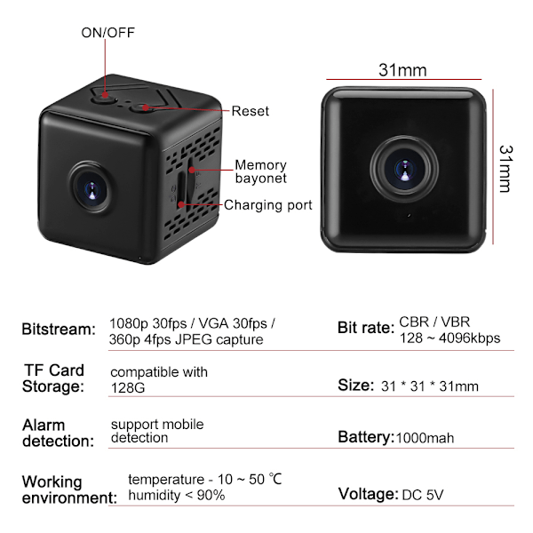 Spionkamera dold kamera 1080P Mini säkerhetskamera/trådlös WiFi-kamera/inomhus hemkamera/batteridriven liten kamera/övervakningskamera med