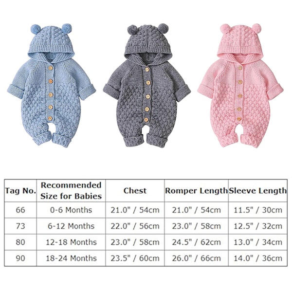 1 st Baby Boy Girl Stickad Romper Outfits Spädbarn Hoodie Tröja Björnoverall Overaller En-delad Body Ytterkläder