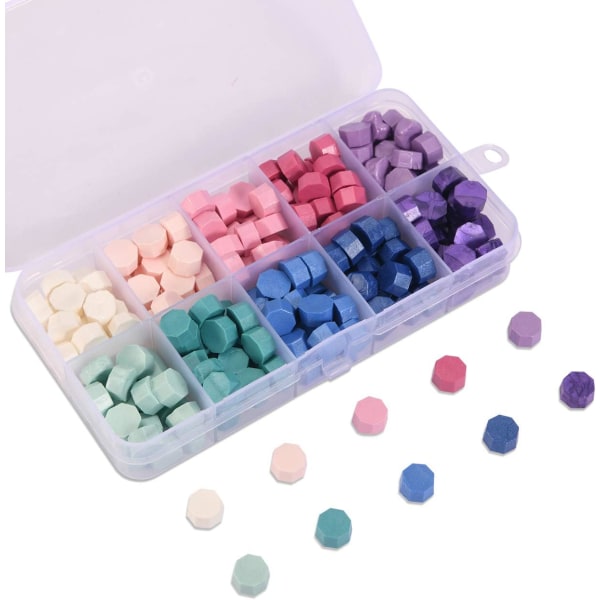 600 stämpellackpärlor förpackade i plastbox, 24 färger oktagon stämpellackpärlor för vaxförseglingsstämpel