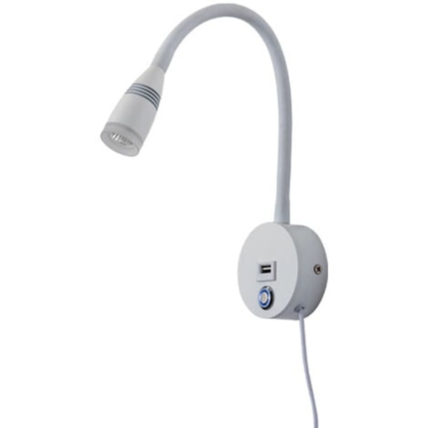 LED väggläslampa Sconce läslampa Flexibel svanhals 3W dimbar touch switch lampa med USB-laddningsport Sänglampa vägglampor（Vit）