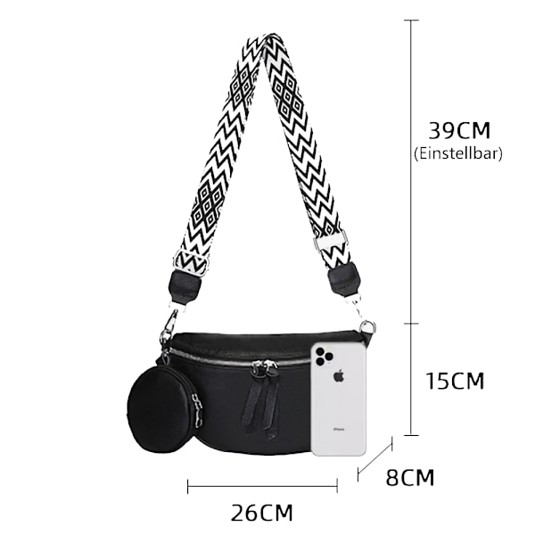 Bumbag Dam Svart Snygg Bröstväska Crossbody Väska Dam Bred Rem Veganskt Läder Skicka Kreditkortspaket