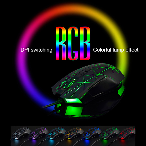 RGB-bakgrundsbelyst optisk spelmus, trådbunden ergonomisk spelmus med 4 DPI-inställningsnivåer för PC-dator Mac