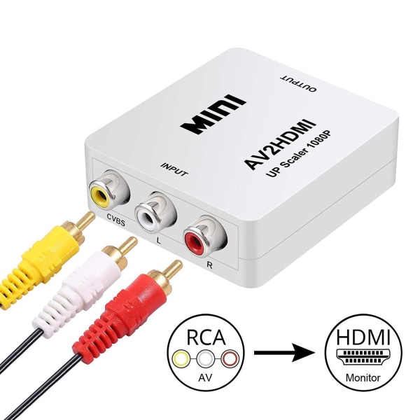 RCA till HDMI-omvandlare, AV till HDMI-adapter ABLEWE 1080P Mini RCA Composite CVBS Video Audio-omvandlaradapter stödjer PAL/NTSC för