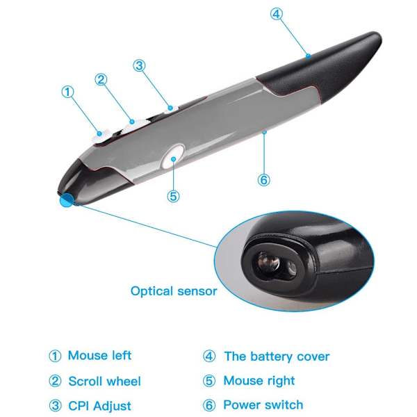 Trådlös optisk fickpenna mus, 2,4 GHz USB trådlös optisk penna mus DPI justerbar handskrift Mini möss för PC bärbar dator bärbar dator