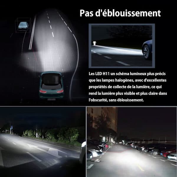 H11/H8/H9 LED-lampe, 6500K Hvit for Bil 12V-24V Frontlyktutskifting. (2 stk)