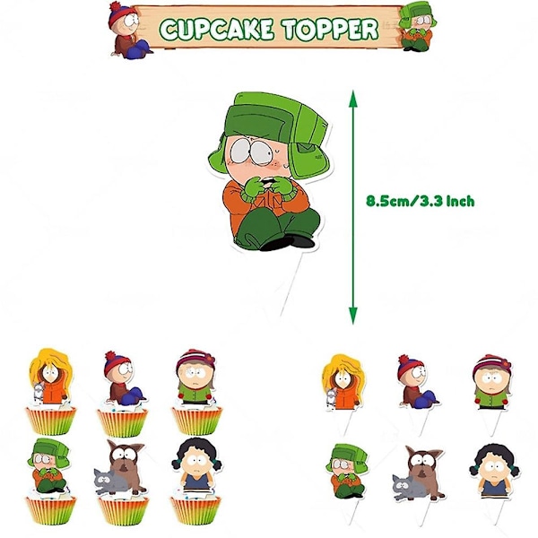 Animerade South Park-tema Barn Vuxna Grattis på födelsedagen Festtillbehör Kit Bannerballonger Tårta Cupcake Toppers Set