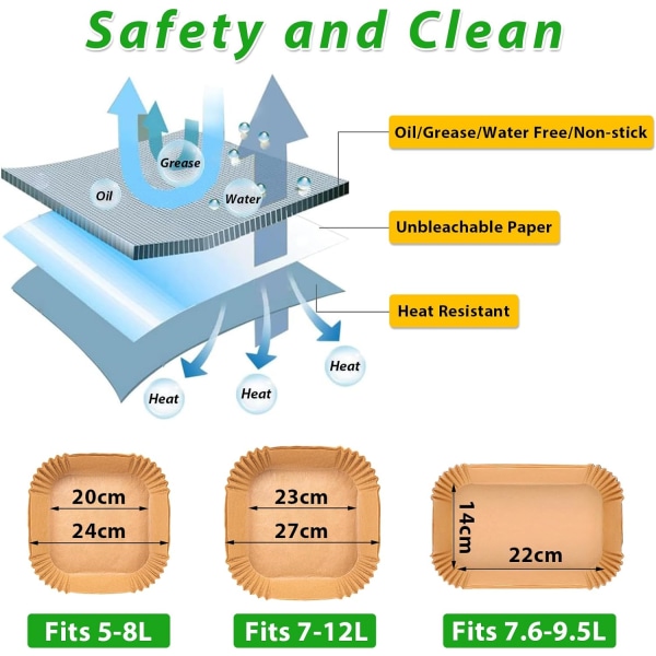 Airfryer-lisävarusteet Airfryer-paperi 20cm*4,5cm cm, 100-300 kpl leivinpaperia Airfryer tarttumaton vedenpitävä ja öljynkestävä, airfryer neliömäinen paperi 200pcs