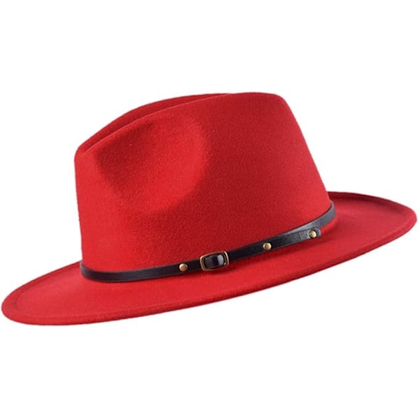 Fedora-hattu huovasta talvimuotia varten leveällä reunalla unisex Red