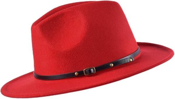 Filt Fedora-hatt for vintermote med bred brem unisex Red