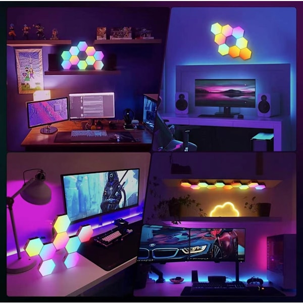 Hexagon Ljus 8 Pakning LED Veggpaneler RGB Gaming Lys【mo】