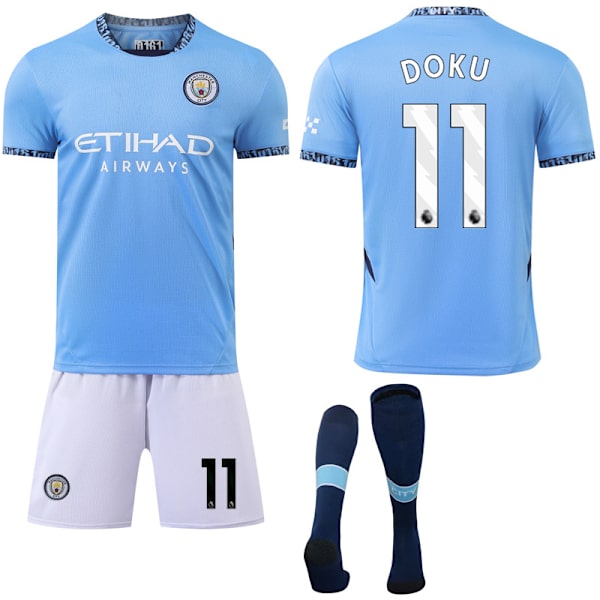 Manchester City Hjemme Børn & Voksen Fodboldtrøje Sæt med Strømper 2024-2025 Nr 11 DOKU Nr 11 DOKU No.11 DOKU No.11 DOKU L