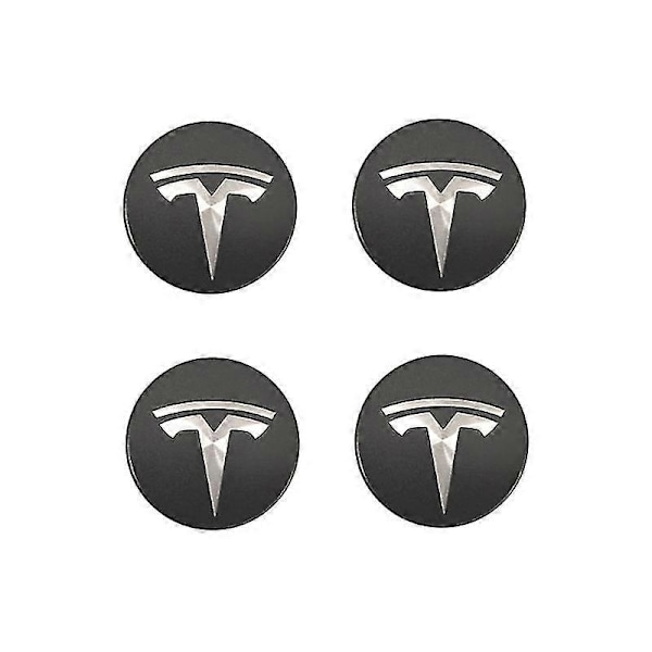 XYC Passer Tesla Model 3 Hjulsenter Plastlogo - Mørkegrå Sølvlogo (Fire Pakning)