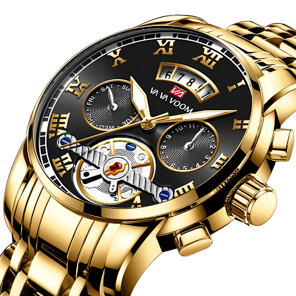 Herr Chronograph Vattentät Analog Klocka Stor Urtavla Lysande Datum Klockor för Män Klassisk Elegant Present[mo]