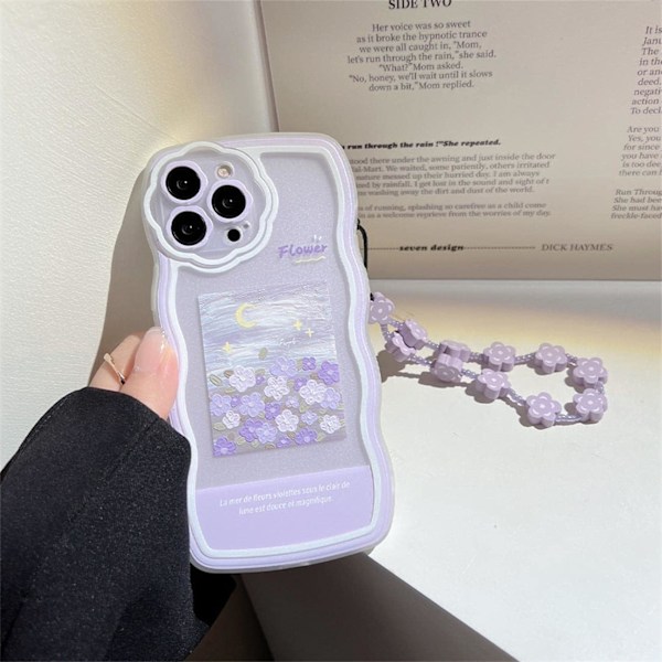 Kompatibel med iPhone 12 Cover med Sødt Lilla Blomstermønster Design Æstetisk Kvinder Teenagere Piger iPhone 12 + Kæde-Blomst