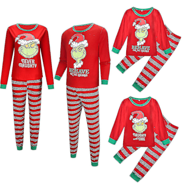 Grinch Julepyjamas Familiematchende Tøj Voksne Børn Natkjole Pjs Sæt dog 2xl