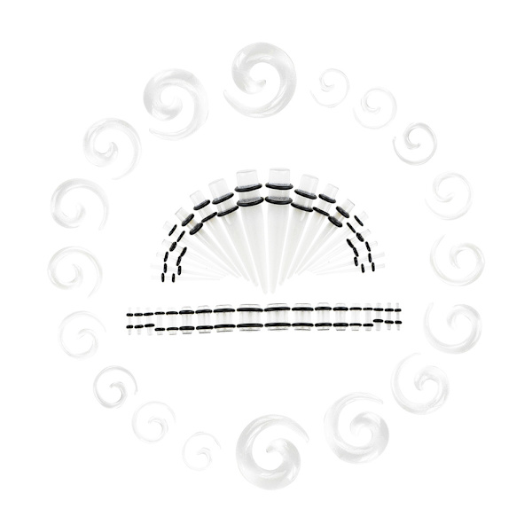 Öronstretch-kit (transparent) 54 delar 14G-00G Öronmätare Expa Transparent