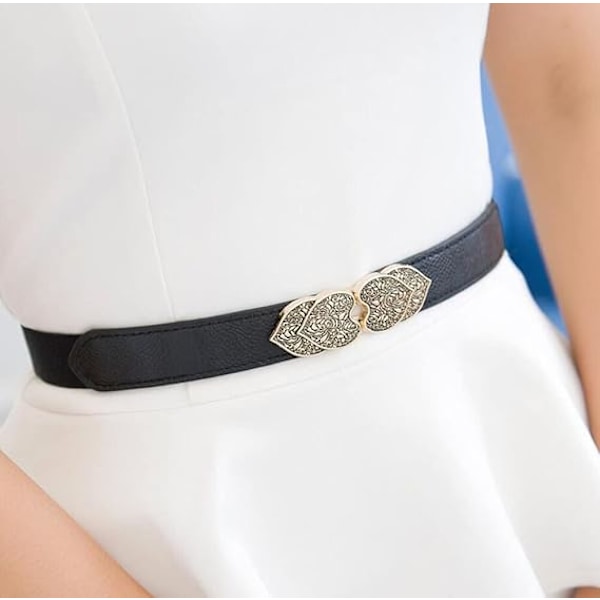 Retro slankt elastisk stretchbelte for kvinner til kjoler dame midjebelte tynt belte (svart)