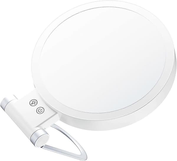 Bords- och väggmonterad spegel i glas med justerbar LED-belysning för resevänlig sminkanvändning, modell 10B