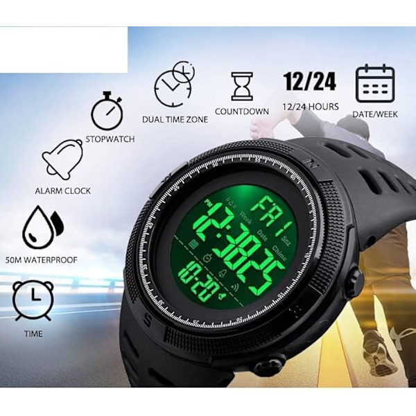 Herrklocka Mode Utomhus Sport Multifunktionell Födelsedagspresent (Färg: Grön)