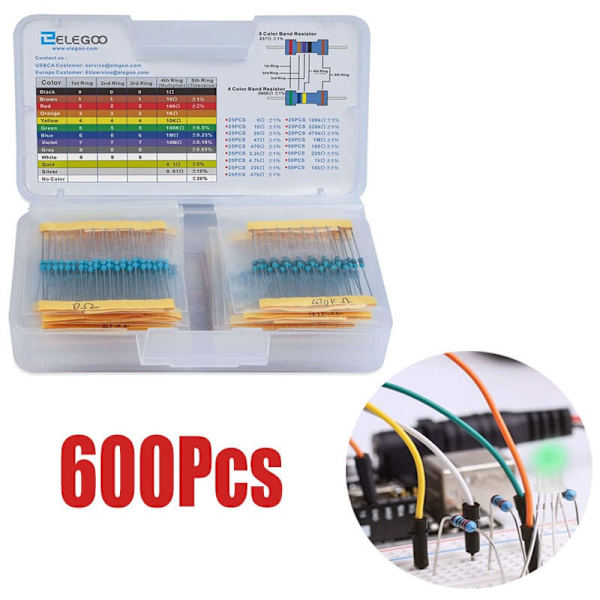 1/4W Metalfilmmodstande Assortimentsæt 600 Stykker 0 Ohm 10K Ohm Modstandssæt Modstandssortiment Modstande