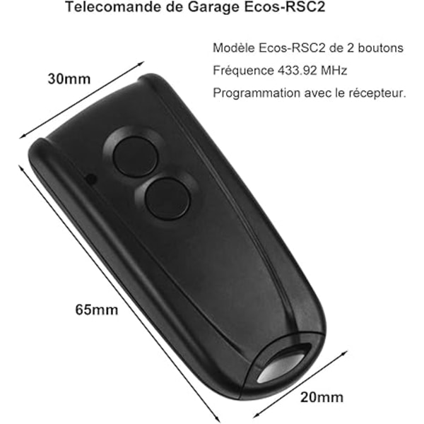 Ecos-RSC2 433 MHz Garasjeportåpner Fjernkontroll, Erstatning for Ecostar RSC2, RSE2
