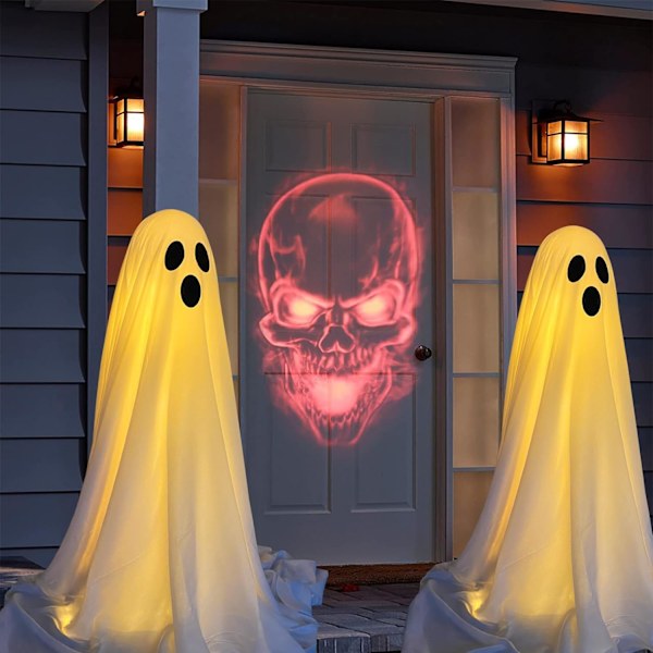 2-pak Halloween-dekorationer til udendørs brug, uhyggelige spøgelses-Halloween-dekorationer med batteridrevne lyskæder, spøgelsesdekorationer til veranda og have