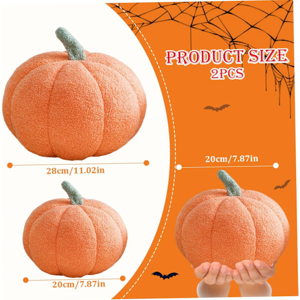 Slengeputer Pumpa Skastpute 2-pakke Pumpa Skastpute Myk Halloween Slengeputer Søt 3D-simulering Gresskar Sofa Skastpute Halloween Dekor Oransje