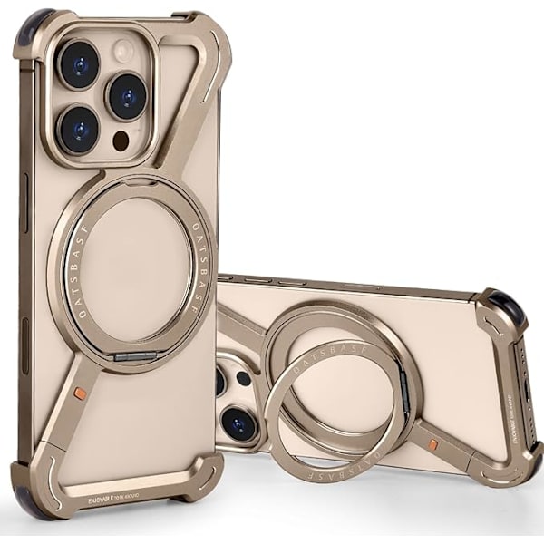 Minimalistinen puhelinkotelo, yhteensopiva iPhone 16 Pro 6.3\" kanssa, 360° pyörivä jalusta, alumiininen metallinen kehyksetön muotoilu, puskurikotelo Z