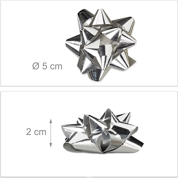 Presentrosetter set om 100, självhäftande, små dekorativa rosetter för jul och födelsedag, Ø 5 cm, silver