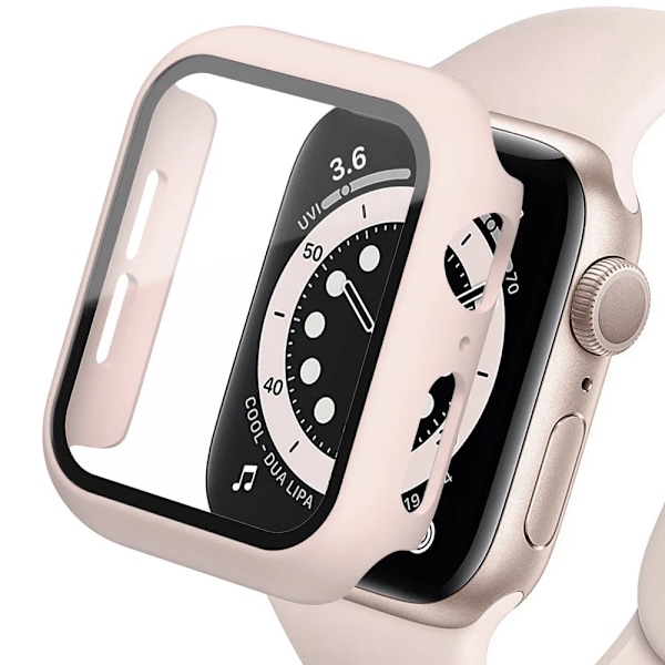 Härdat fodral för Apple Watch Case 9 8 7 6 5 4 38 40mm Tillbehör Skärmskydd iWatch Serie 44mm 45mm 41mm 42mm Rosa sand 1 Pink sand 1 Pink sand 1 Pink sand 15 Series 654 SE 40MM