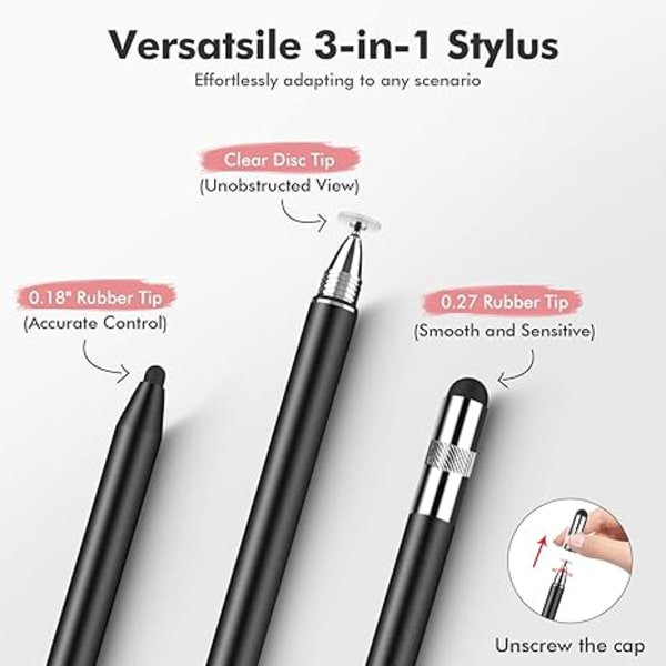 MEKO 3 i 1 Stylus Pennor för Pekskärmar, Hög Känslighet & Precision Kapacitiv Stylus för Apple iPad iPhone k-Svart/Roséguld)
