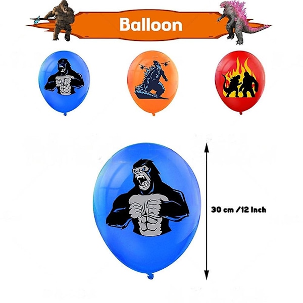 Godzilla vs Kong Tema Födelsedagsfest Tillbehör Kit Inkluderar Banner Tårta Cupcake Topper Ballonger Set Dekoration