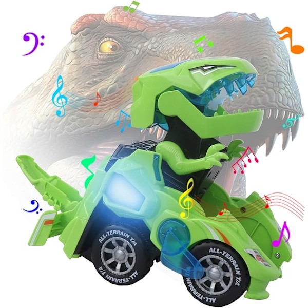 Transformers-lelut 3–6-vuotiaille pojille, dinosauruksen lelut LED-valoilla ja musiikilla, dinosauruksen autolahjat 4, 5, 6, 7-vuotiaille (vihreä)