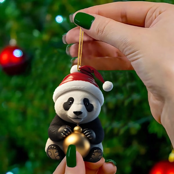 Kreativ bedårende tegneserie Panda hjem juletræ hængende pynt Akryl flad juledekorationer A A One Size