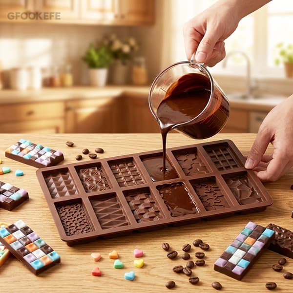 Chokoladeforme, 12 mønstre af mini silikone chokoladebarforme, 12 formhulrum 2pcs